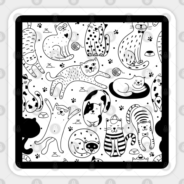 Vintage Black and White Cats Sticker by Art by Ergate